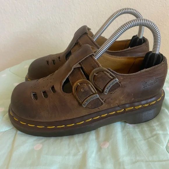 VINTAGE RARE Brown Martens Mary Jane’s Made in England Litte Girls size  12
